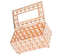 WRITWAA Porta Pañuelos Decorativo Metálico de Lujo Rosa Dorado, Caja de Pañuelos Cristal Brillante 3 Capas y 7 Compartimentos, Organizador Elegante para Hogar, Oficina y Baño