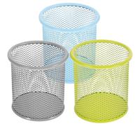 WRITWAA Portalápices de Metal de Malla 3 Piezas para Escritorio Organizador de Oficina en Colores Plata Azul y Amarillo Soporte Multifuncional para Bolígrafos y Pinceles Adecuado para