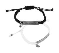 WRITWAA Pulseras Magnéticas para Parejas de Acero Inoxidable, Pulseras Ajustables de Cuerda Negra y Blanca, Cierre Magnético y Grabado His Queen-king, Obsequio Adecuado para Aniversario