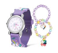 WRITWAA Reloj Infantil con Diseño de Unicornio y 2 Pulseras de Cuentas Color Lavanda para Niñas Uso Diario Niños Pequeños
