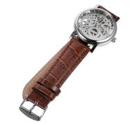 WRITWAA Reloj Mecánico De Hombre Winner Diseño De Esfera Hueca Correa PU Color Plata y Marrón para Uso Diario