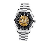 WRITWAA Reloj Mecánico Esquelético para Hombre Esfera Negra y Máquina Dorada, Acero Inoxidable, Luminoso y Automático, Reloj De Negocios Resistente Al Agua, Estilo Moderno, Tamaño Estándar