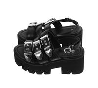 WRITWAA Sandalias de Plataforma Negras para Mujer Punta Abierta Tacón Grueso de 6 CM Suela Antideslizante Talla 38 Sandalias de Verano Cómodas para Ocio y Fiestas