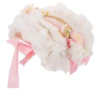WRITWAA Sombrero de Paja Lolita Estilo Victoriano de Ala Ancha Sol con Cinta Floral de Encaje para Fiestas de Té Verano