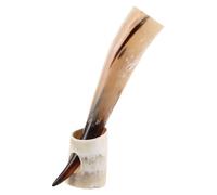 WRITWAA Taza de Cuerno de Buey Vintage 380 Ml con Soporte de Base Vaso Grande para Hidromiel y Cerveza Cuerno Natural Ecológico para Beber Fiestas y Decoración Rústica del Hogar