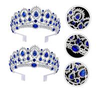 WRITWAA Tiara Nupcial De Princesa Real Accesorios Para El Cabello Azul Marino Boda Tocado De Armada Tiara De Reina De De Imitación Pedrería Blue