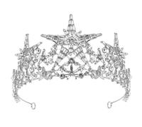 WRITWAA Tocado de Novia Diadema de Boda Plateada Gemas de Imitación Aro Pelo Brillante para Mujer Accesorio Elegante para Peinado de Boda y Fiesta Diseño Estrella de Cinco Puntas