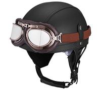 WRMIGN Casco de Moto Retro Medio Cuero De Abierto con Gafas de Aviador Cascos Jet Vintage Cruiser Unisex Moto Scooter Medio Casco Jet Estilo Alemán ECE Homologado
