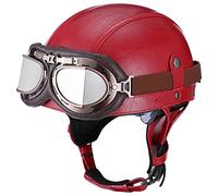 WRMIGN Casco de Moto Retro Medio Cuero De Abierto con Gafas de Aviador Cascos Jet Vintage Cruiser Unisex Moto Scooter Medio Casco Jet Estilo Alemán ECE Homologado
