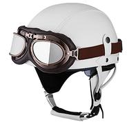 WRMIGN Casco de Moto Retro Medio Cuero De Abierto con Gafas de Aviador Cascos Jet Vintage Cruiser Unisex Moto Scooter Medio Casco Jet Estilo Alemán ECE Homologado