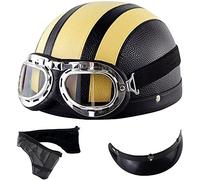 WRMIGN Retro Abierto Medio Casco con Gafas de Aviador Jet Casco ECE/Dot Homologado Estilo Alemán Cuero Moto Casco Unisex Motocicleta Scooter Cruiser