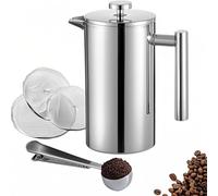 Wrobic Cafetiere Prensa francesa pequeña de 350 ml, Cafetiere prensa de café aislada de metal de doble pared de acero inoxidable, sistema de filtración de 3 niveles con 3 pantallas de filtro