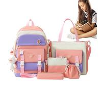 Wrohto Backpack Set, Canvas School Backpack, 5 Backpack Set, School Bag Combo, Teen Girls Backpack, Cute Pendant Backpack, Canvas Shoulder Bag Set, Tote Bag Combo,