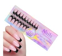 Wrohto - Long Square Press Nails, Black Tips French Nails, Labor-Saving Nail Decorations, Party Press Nails, Dating Press Nails, Daily Life Press Nails, School Press Nails