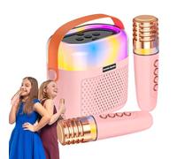 Wrohto - Máquina de karaoke portátil con carga tipo C, batería de 1200 mAh, altavoz de 5 W, 2 micrófonos inalámbricos, tiempo de reproducción de 2 horas, versión 5.3, luces LED deslumbrantes, juego de