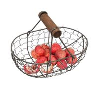 Wrought Iron Basket - Wire Egg Holder, Picnic Container | Rustic Wood Handle Accessory for Easter Gathering Fruit Bread Collection Outdoor Camping Farm Use Need