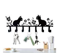 Wrought Iron Cat and Flower Hooks - Organizer Key Rack Decor | Home Key Hooks Towel Racks | Cat Keys Holder for Wall | Cats Flower Coat Rack Wall Mounted | Iron Walls Keys Hook for Home Living Room