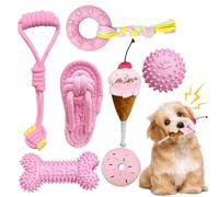 WROYGVY Juguetes para perros pequeños, 7 unidades de juguetes para perros rosas, juguetes para masticar para cachorros, juego de juguetes de cuerda para cachorros, adecuado para perros pequeños y