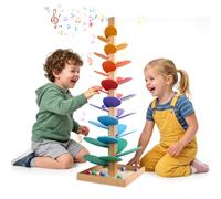 WRQIOO Ferrocarril de madera, árbol cantante, bebé de madera adoquinada, torre de sonido, sonido, ferrocarril, arco iris, torre Ho-lz Montessori con 10 bolas, para edades de 3 años en adelante