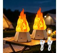 WRQIOO Paquete de 2 lámparas de fuego falsas, lámpara de llama recargable de 1200 mAh, luces LED de fuego falsas de 3 modos para interiores, exteriores, camping, fiesta, bar, decoración de Navidad