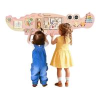WRQIOO Tabla de actividades de cocodrilo, tablero ocupado, juguete de pared 9 en 1, tablero sensorial de madera Montessori, juguetes sensoriales, paneles de pared, juguete interactivo para niños (rosa