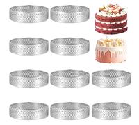 Wrtysully 10 Piezas Circulares de Acero Inoxidable Anillo de Tarta Torre Pastel Molde para Hornear Herramientas para Hornear Anillo de Mousse de Pastel Perforado, 8 Cm