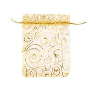 Wrtysully 100pzs Bolsa de Regalo Favor de bosa Fiesta de Bolso de Cordon de organdi de pestanas champana 3.5"x4.3"