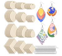 Wrtysully 120 Piezas de Aretes de Madera Sin Terminar, Madera en para Aretes, 4 Formas para Aretes de Madera con para Aretes y Anillos para Saltar