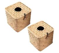 Wrtysully 2 Paquetes Caja de PañUelos Faciales de Algas Marinas Cuadradas - Dispensador de Servilletas con Soporte de Papel Tejido - Cubierta de Caja de PañUelos de Papel de Paja