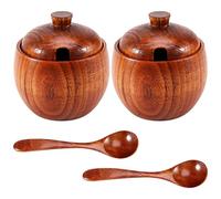 Wrtysully 2 Piezas de Tarro de Lata de Condimento TazóN de AzúCar con Tapa Cuchara Caja de Almacenamiento de de Madera Tarro de AzúCar Tarros de Sal Contenedor