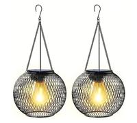 Wrtysully 2 Piezas Linternas Solares Al Aire Libre Luces Solares Colgantes Iluminación LED Decorativa Luz de Árbol Impermeable de Metal