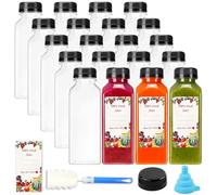 Wrtysully 20 de Jugo de Plástico Vacías de 12 Oz con Tapas, de Agua Reutilizables, Recipientes Transparentes con Tapas Negras una Prueba de Manipulaciones