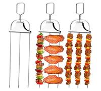 Wrtysully 3 Brochetas de Brocheta de Acero Inoxidable de 3 Puntas para Barbacoa con Empujador Deslizante, para Carne, Pollo, Salchichas, Verduras y Camarones