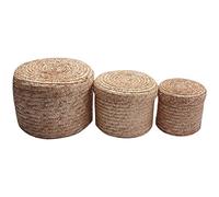 Wrtysully 3 Pcs/Set Hecho a Mano de Paja Tejido Cesta de Almacenamiento con Tapa Snack Organizador Caja de Almacenamiento Cestas de Lavandería Canasta de Flores de Almacenamiento de Ratán