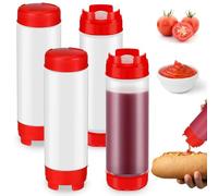 Wrtysully 4 Exprimibles Rellenables de 20 Oz, Botella Exprimible con Válvula Grande y Punta de Plástico Invertida para Condimentos