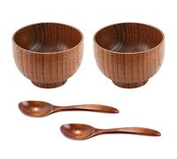 Wrtysully 4 Piezas Tazón Y Cuchara Hechos A Mano De Madera para Arroz Sirviendo A Casa Vajilla De Cocina