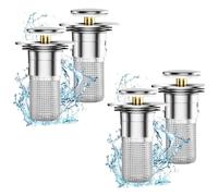 Wrtysully 4 Tapones para Lavabo de Baño de 1,1 A 1,29 Pulgadas, Filtro de Drenaje de Lavabo Emergente con Cesta de Filtro de Acero Inoxidable Extraíble