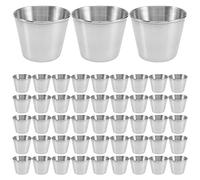 Wrtysully 48 Paquetes de Tazas de Salsa para Condimentos de 1,5 Oz/45 Ml, Tazas de Salsa para Sumergir de Acero Inoxidable, Platos Reutilizables para Condimentos
