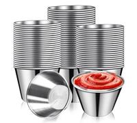 Wrtysully 50 Tazas de Salsa de Metal, Moldes de 2,5 Oz, Tazas de Salsa para Mojar de Acero Inoxidable, Recipiente de Metal para Condimentos Reutilizable