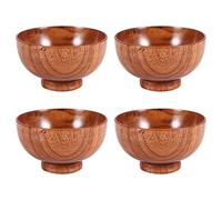 Wrtysully Azufaifa TazóN de Madera de Estilo JaponéS TazóN de Arroz de Madera TazóN de Fideos TazóN de Madera Maciza, DiáMetro 4,5 Pulgadas por 2-5/8 Pulgadas, DecoracióN (Medio) 4 Paquetes