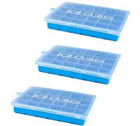 Wrtysully Bandejas de Cubitos de Hielo con Tapas, 3 Bandejas de Cubitos de Hielo Flexible, FáCil de Liberar Molde de Bandeja Cubitos Hielo de 15 Cavidades, Apilable, Apto para Lavavajillas