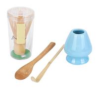 Wrtysully Batidor Juego de Té Bambú de 4, Que Incluye un Batidor de 100 Puntas (Chasen), una Cuchara Tradicional (Chashaku), una Cuchara de Té, para Batidor Color: Azul