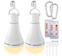 Wrtysully Bombilla Recargable USB con Control Remoto para de Energía en el Hogar, Bombilla LED Colgante con Gancho para Exteriores, Paquete de 2