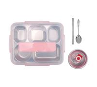 Wrtysully Caja de Almuerzo 5 Compartimentos Cajas Bento Grandes una Prueba de Fugas de Acero Inoxidable Contenedor de Sopa Vajilla Escolar (Rosa)