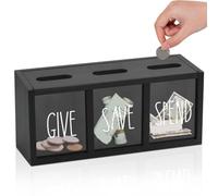 Wrtysully Caja de Madera para Ahorrar Dinero para Niños, Alcancía de Encimera para Dinero en Efectivo Diario, Banco para Niños de Montaje en Pared Negro