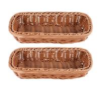 Wrtysully Canasta De Plástico De 2 Piezas De Mimbre Canasta De Cubiertos Caja De Almacenamiento Rectangular Cubiertos Tenedor Palillos Pan Pastel Almacenamiento De Frutas