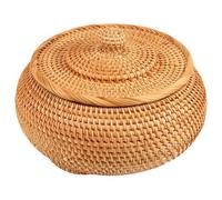 Wrtysully Cesta de Almacenamiento de Mimbre Tejida una Mano Tejida con Tapa Redonda Color Primario JoyeríA China Bocadillos Juego de Té Caja de Almacenamiento