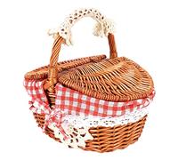 Wrtysully Cesta de Mimbre Hecha una Mano Cesta de Picnic de Mimbre para Acampar Cesta y Asa de Almacenamiento de Compras Cesta de Picnic de Mimbre de Madera