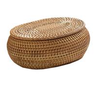 Wrtysully Cestas de Almacenamiento de Caja de Ratán con Tapa, Cesta de Ratán, Cesta Tejida Redonda Tejida A Mano, Caja Decorativa de Escritorio para el Hogar, Oficina