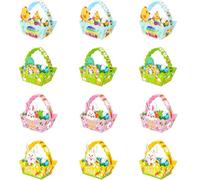 Wrtysully Cestas de Pascua con Asa, Cesta de Actividades de BúSqueda de Huevos de Pascua para Fiesta de Pascua de Papel para Manualidades Infantiles, Cestas de Regalos de Pascua